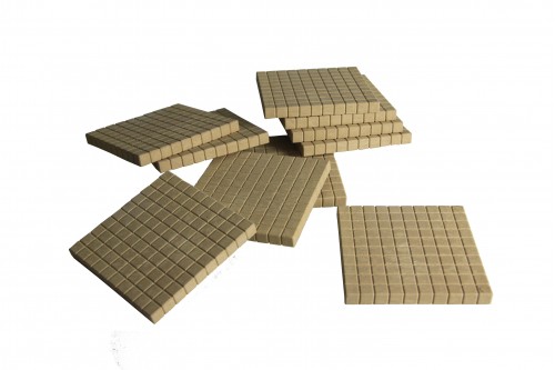 Dienes Base Ten Hundred flats in natural colours (10 pcs) RE-Wood®
