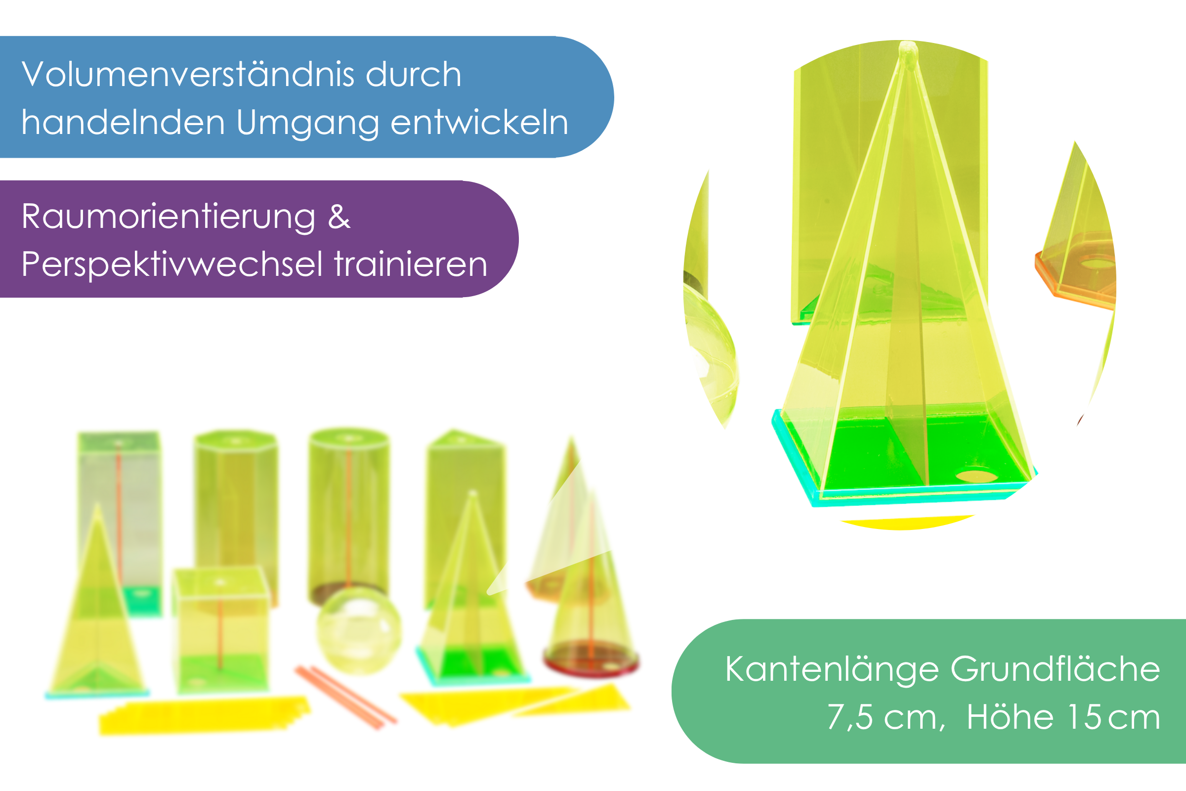 039510.000 Körperformensatz 15cm 10 Geokörper mit Schnitten und Mittelachsen