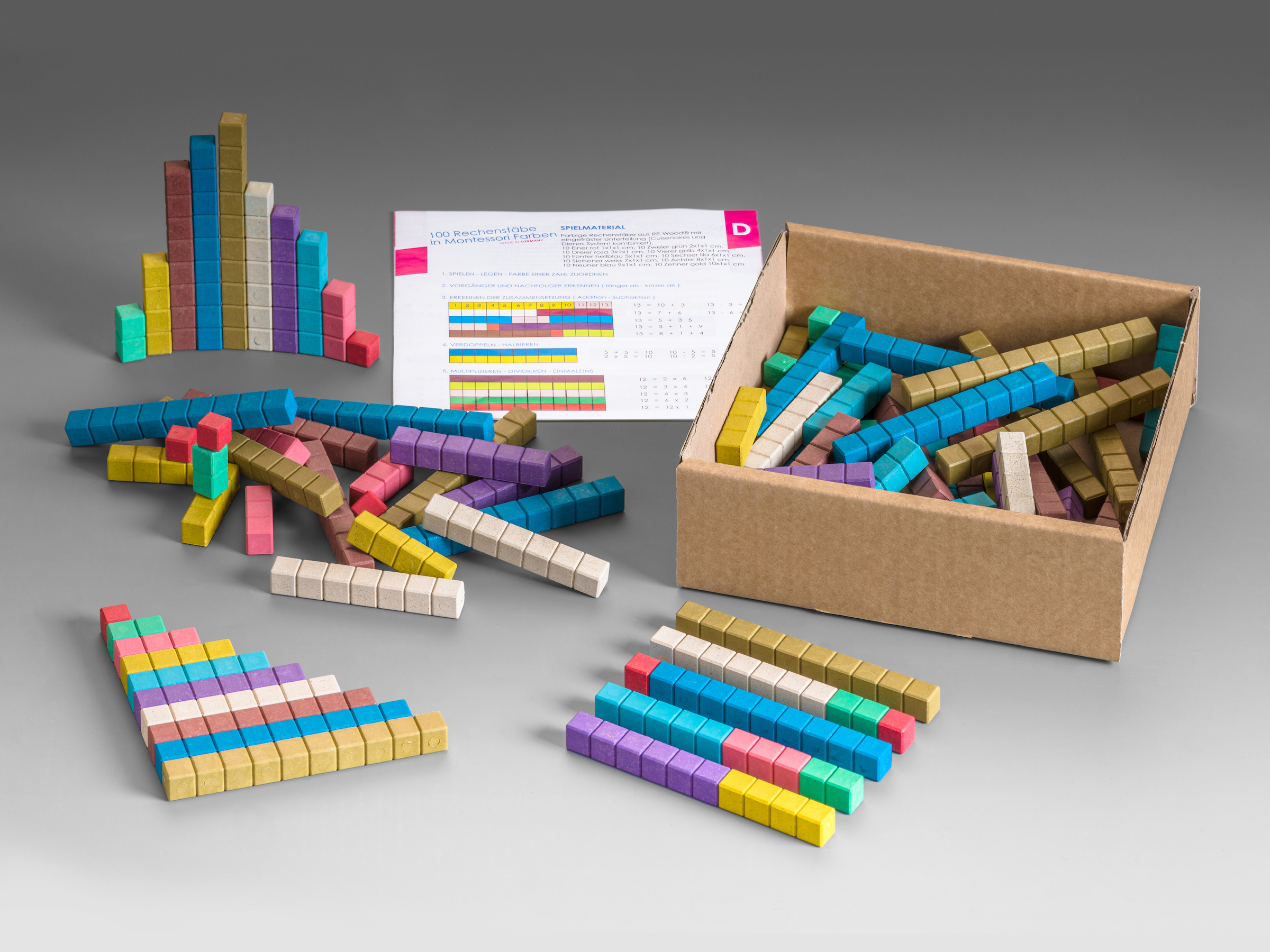 Rechenstäbe in 10 Montessori-Farben (100 Stück)
