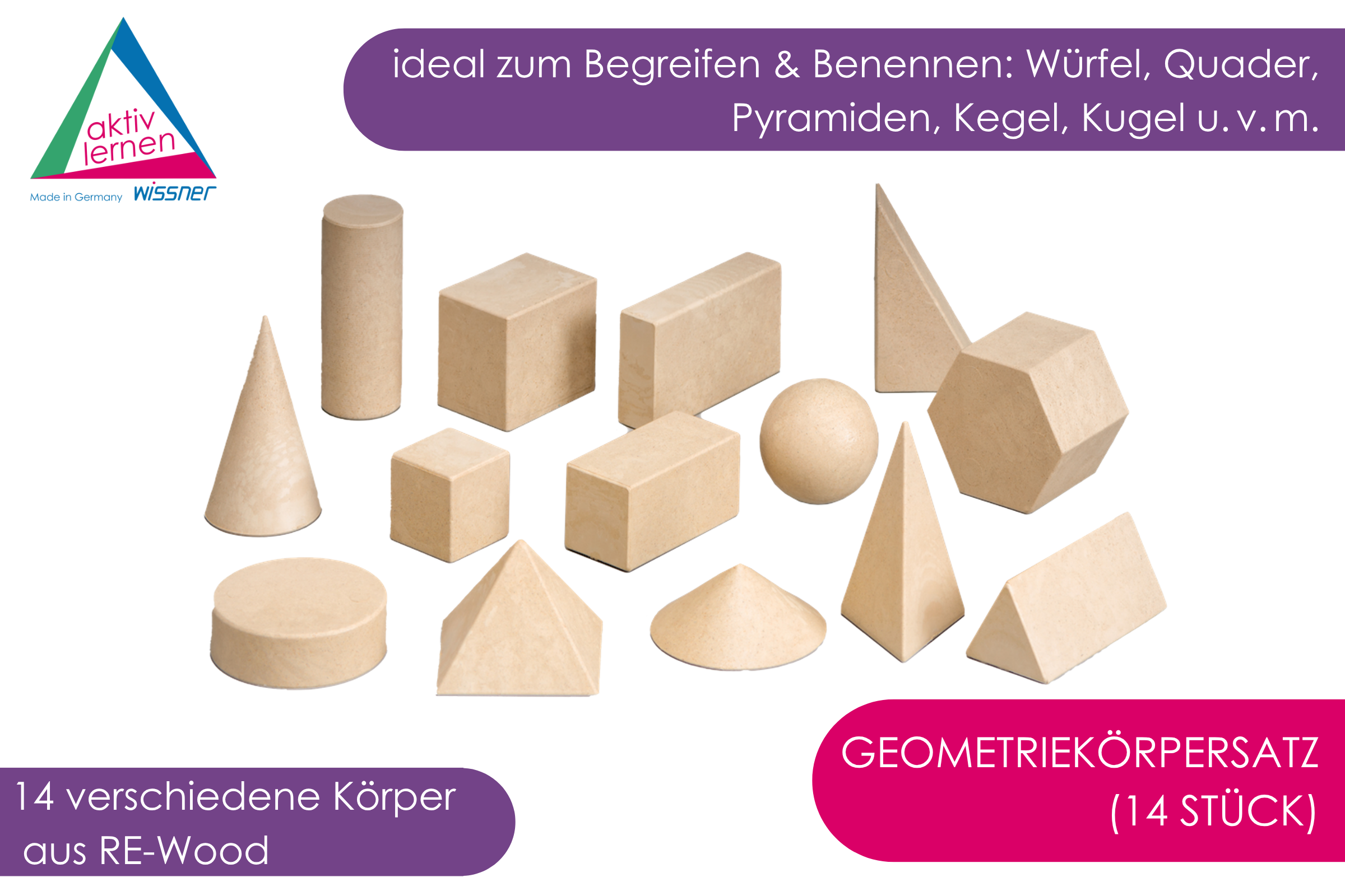 Körper. Konstruktionen Geometriekörpersatz 14 Stück RE-Wood Geo Körper Geometrie